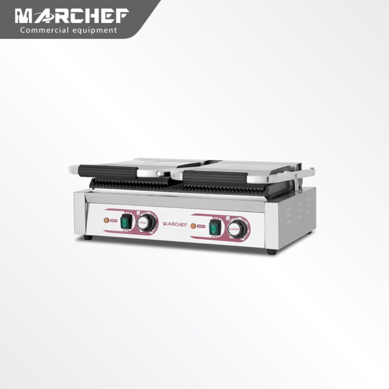 Commercial Double Plate Panini Grill Full Ribbed PG-813A